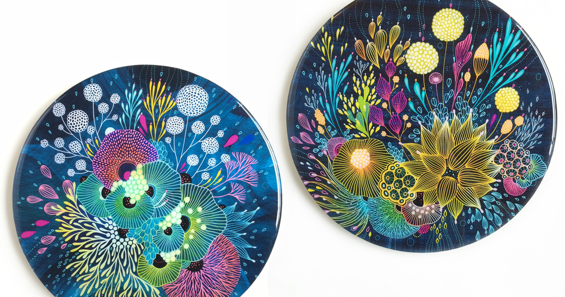 Yellena James Resin Panels Floral Alien Abstract Artwork